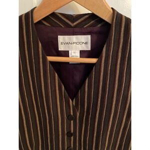 Vintage Evan Picone Vest Beige Burgundy Green Brown Stripes, Women's 16, XXL